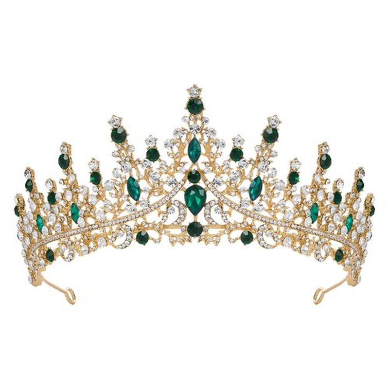 SWEETV Green Gold Tiara Crown for Women Girls,Queen Crown Princess Diadem,Crystal Hair Accessories for Quinceanera Pageant Prom Birthday,Audrey