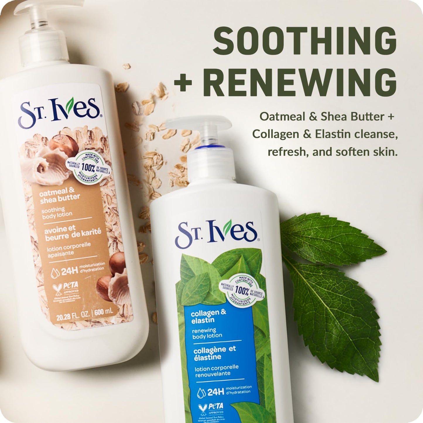 St. Ives Body Lotion Variety 2-Pack – Renewing Collagen & Elastin + Oatmeal & Shea Butter, 24H Hydration, Cruelty-Free Skin Care, 20.28 Oz Ea