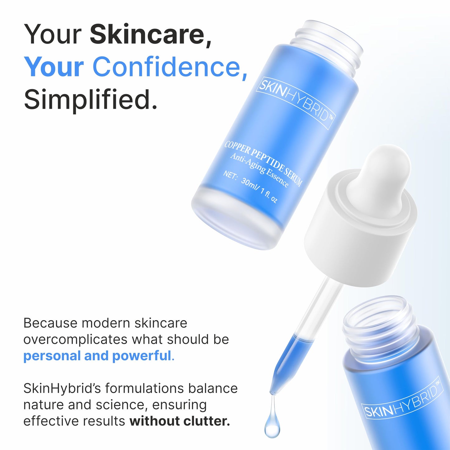 SkinHybrid Copper Peptides Serum for Face - Lightweight Anti Aging Serum with GHK-Cu Peptide, Niacinamide & Collagen for Firmer, Plumper, Youthful Skin (30ml / 1 fl oz)