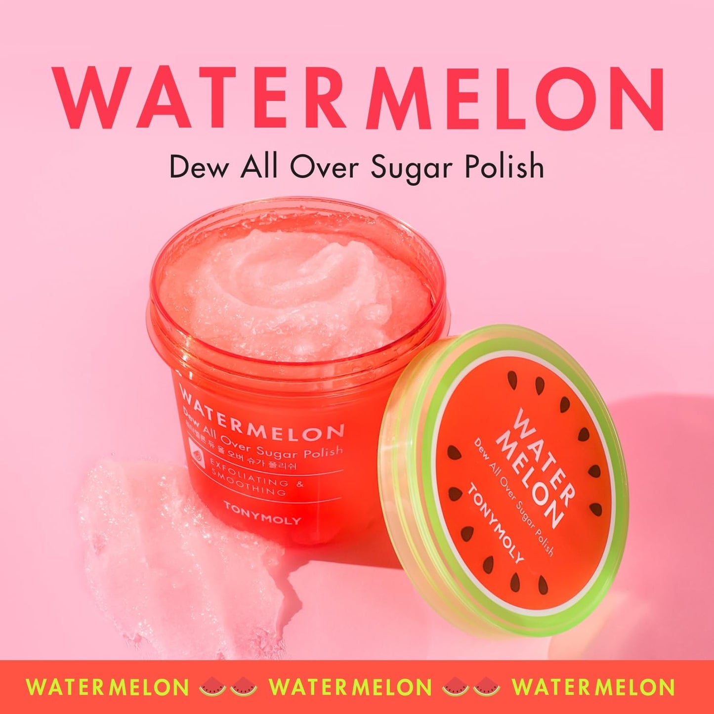 TONYMOLY Watermelon Dew All Over Body Sugar Polish, Hydrating Serum for Glowing Skin, Korean Skincare, Watermelon Extract, Aloe Leaf Extract, & Centella Asiatica, All Skin Types, 10 oz