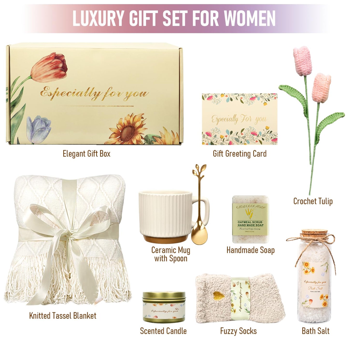 Birthday Gifts for Women, Get Well Soon Self Care Package Box: Unique Relaxing Spa Gifts Basket Set for Mom, Grandma, Friend, Sister, and Wife