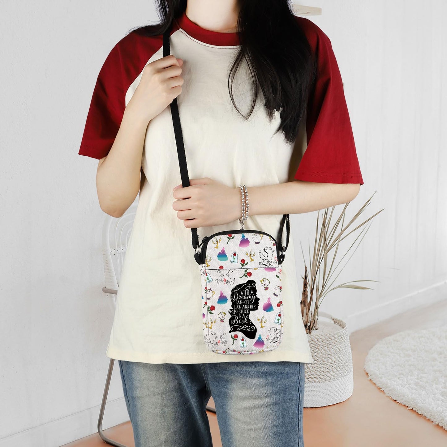 ENSIANTH Beauty Inspired Crossbody Bag Belle Princess Gift Fairytale Lover Gift A Tale as Old as Time Belle Fan Messenger Bag (dreamy CB)