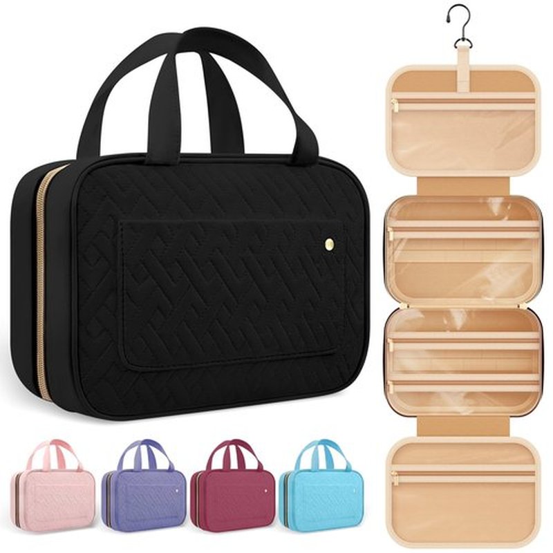 HOTOR Travel Toiletry Bag for Women with Hanging Hook - Portable Cosmetic Case, Toiletry Bag for Traveling Women, Waterproof Travel Essentials, Rosewood-Pink