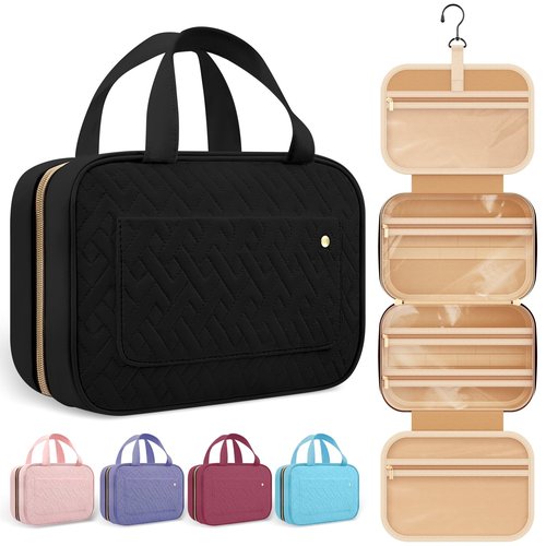 HOTOR Travel Toiletry Bag for Women with Hanging Hook - Portable Cosmetic Case, Toiletry Bag for Traveling Women, Waterproof Travel Essentials, Large, Pink