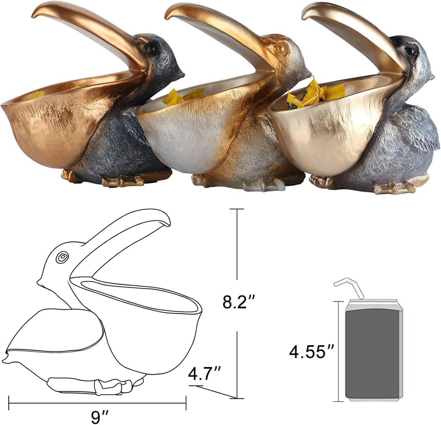 Pelican Key Holder Statue - Fun Hippo Candy Dish for Office Desk | Unique Modern Decor (Gold)