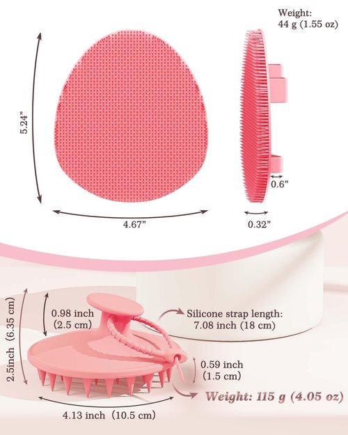 Manmihealth Silicone Hair Scalp Massager & Soft Bath Glove Set 2 PCS, Extra-Large Shampoo Scalp Brush with Body & Face Scrubber for All Hair Skin Types with a Free Silicone Strap&Hook Style 1(Pink*2)