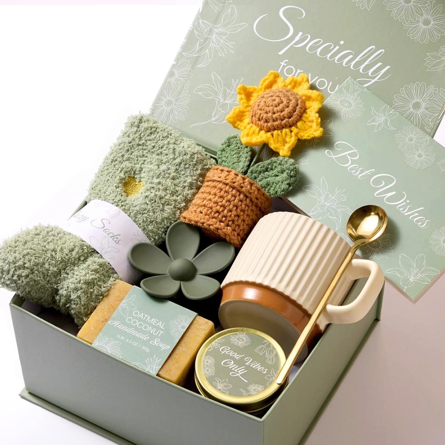 ENJOLLY 8PCS Birthday Gifts Box for Women Care Package Baskets for Women Hug in a Box Self Care Get Well Soon Gift Set for Mom Wife Girlfriend Sister Friends (Green)