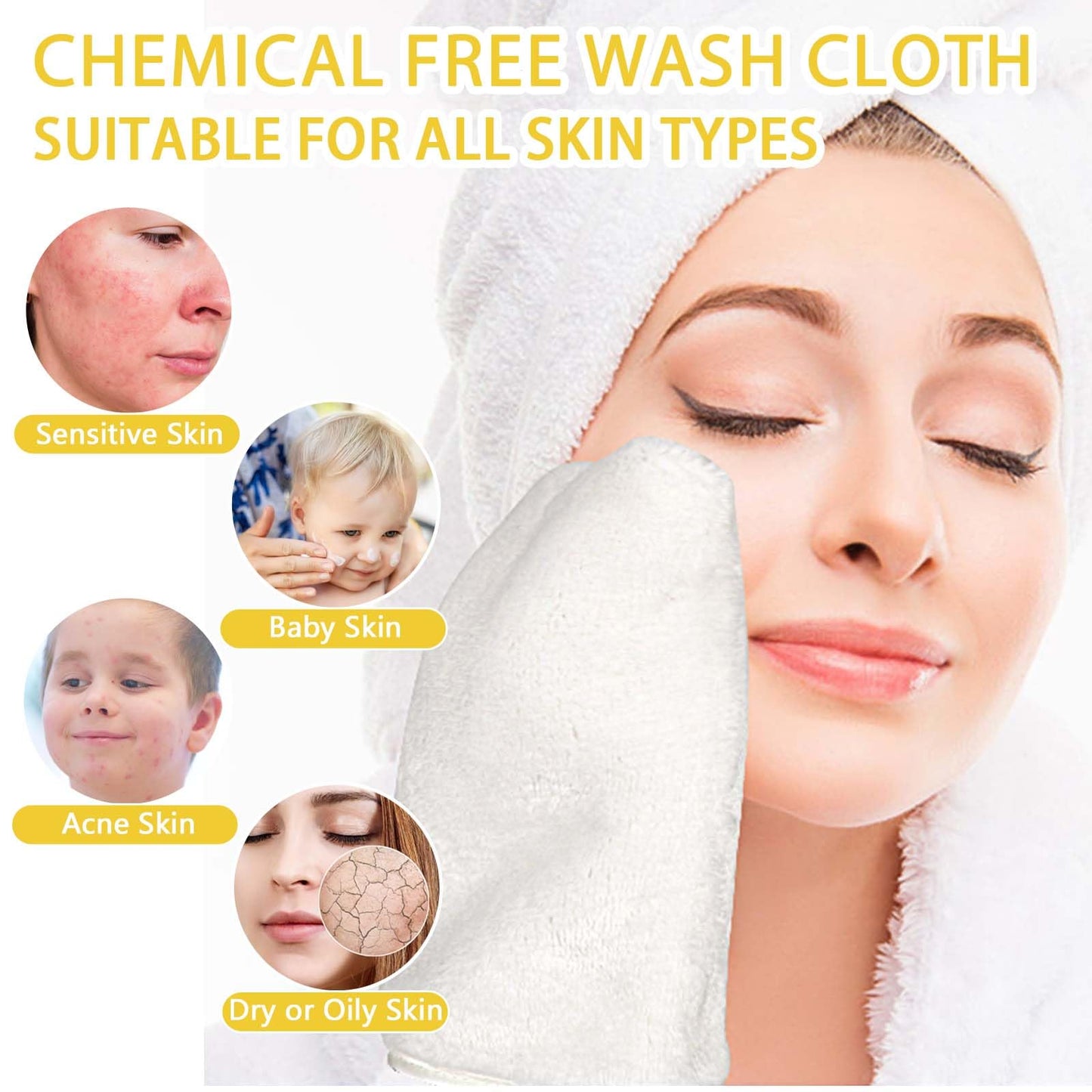PHOGARY 6 Pack Microfiber Face Washcloths Facial Wash Mitts, 7.8"x5.1" Soft Flannel Towel for Washing Face, Reusable Makeup Remover Absorbent Easy-Dry Puffy Washcloths with Hanging Loop, White