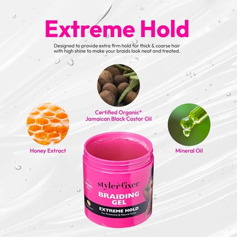 Red by Kiss Braiding Gel Extreme Hold Styler Fixer for Box Braids & Cornrows, Hydrating, Conditioning, Long-Lasting Frizz Control, 4C Moisturizing, Nourishing High Shine (32 fl. oz.)