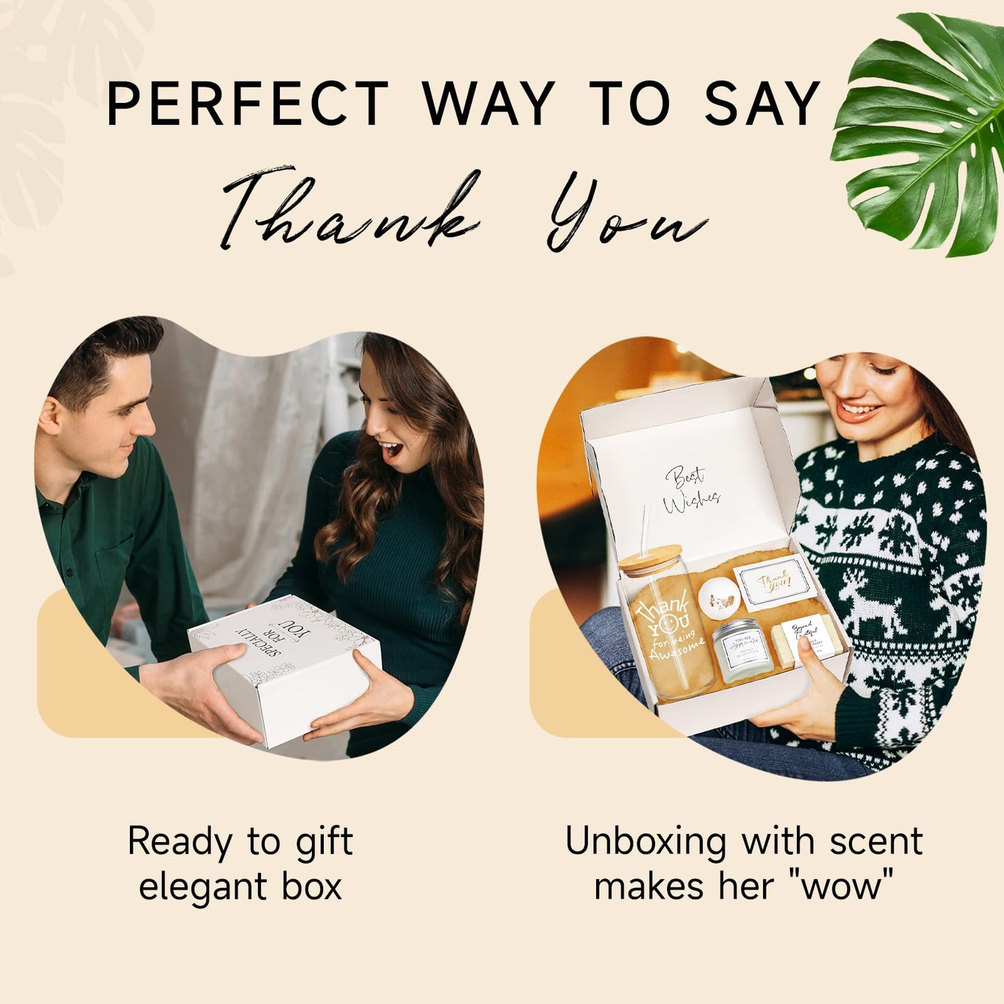 iAOVUEBY Thank You Gifts for Women, Employee & Teacher Appreciation Gift Set for Coworker Boss Mentor Secretary, Thank You Gift Box with Being Awesome Glass Candle Card