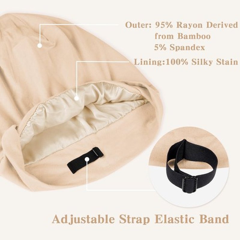 Fittia Satin Hair Bonnet for Sleeping, Silky No Frizzy for Curls Care, Adjustable Strap for Non-Slip, Dreadlocks Cap for Women&Men Taupe