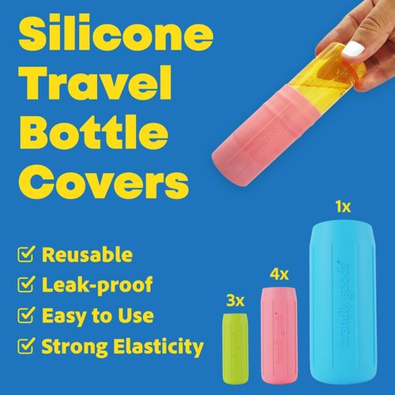 Multi-Size Silicone Bottle Covers for Travel – Leak-Proof Stretchable Silicon Sleeves for Travel Toiletries with Safety Clip Locks, Travel Covers for Liquid, Cruise Ship & Traveling Essentials