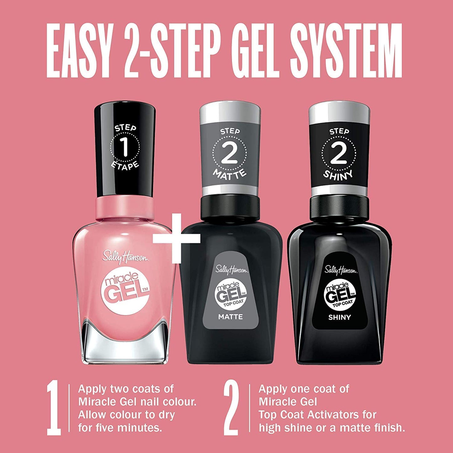 Sally Hansen Miracle Gel Nail Polish - Onyx-pected #849 with Shiny & Matte Top Coat Trio