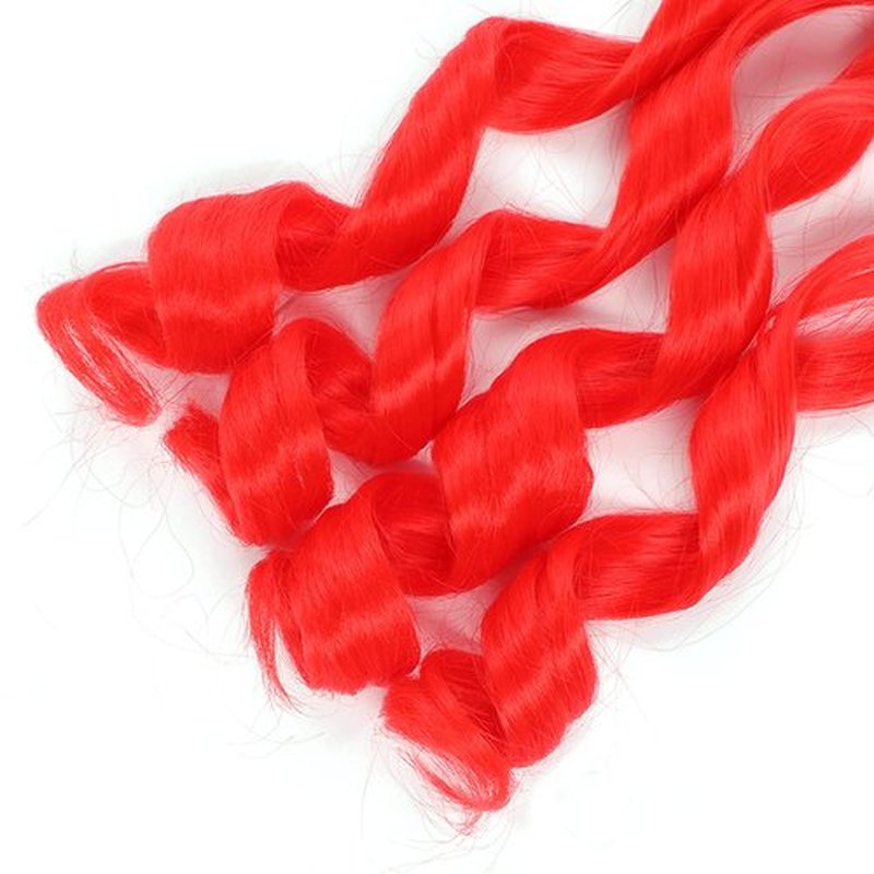 French Curly Braiding Hair 24 Inch 2 Packs - Pre Stretched Bouncy Braiding Hair- Loose Wavy Braiding Hair Synthetic Hair Extensions For Black Women(24 inch 2 packs Red)