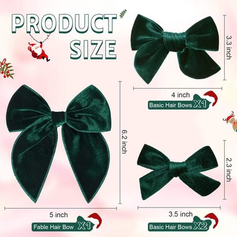 DEEKA 4 PCS Dark Green Velvet Hair Bows 3 Styles 5" & 4" Handmade Hair Bow set for Toddler Girls Alligator Hair Clips Knot Bows Hair Accessories for Little School Girls (Dark Green)