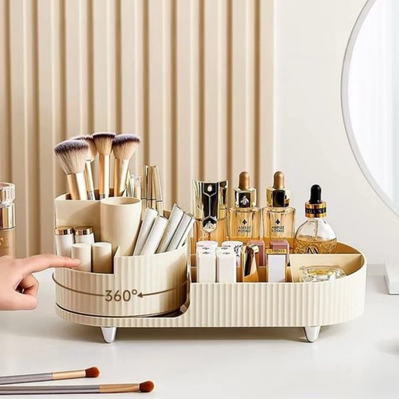 Rotating makeup organizer,Large Capacity Cosmetic Display Case, easy to hold all of your makeup products, at least 20 makeup brushes/eyeliner,10 lipsticks,8 skincare products(Black)