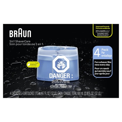 Braun Clean & Renew Refill Cartridges CCR, Cleans your Shaver for Optimal Hygiene, Removes Residual Hair & Skin Particles, Lemon Scent, 22.8 fl oz (Pack of 4)