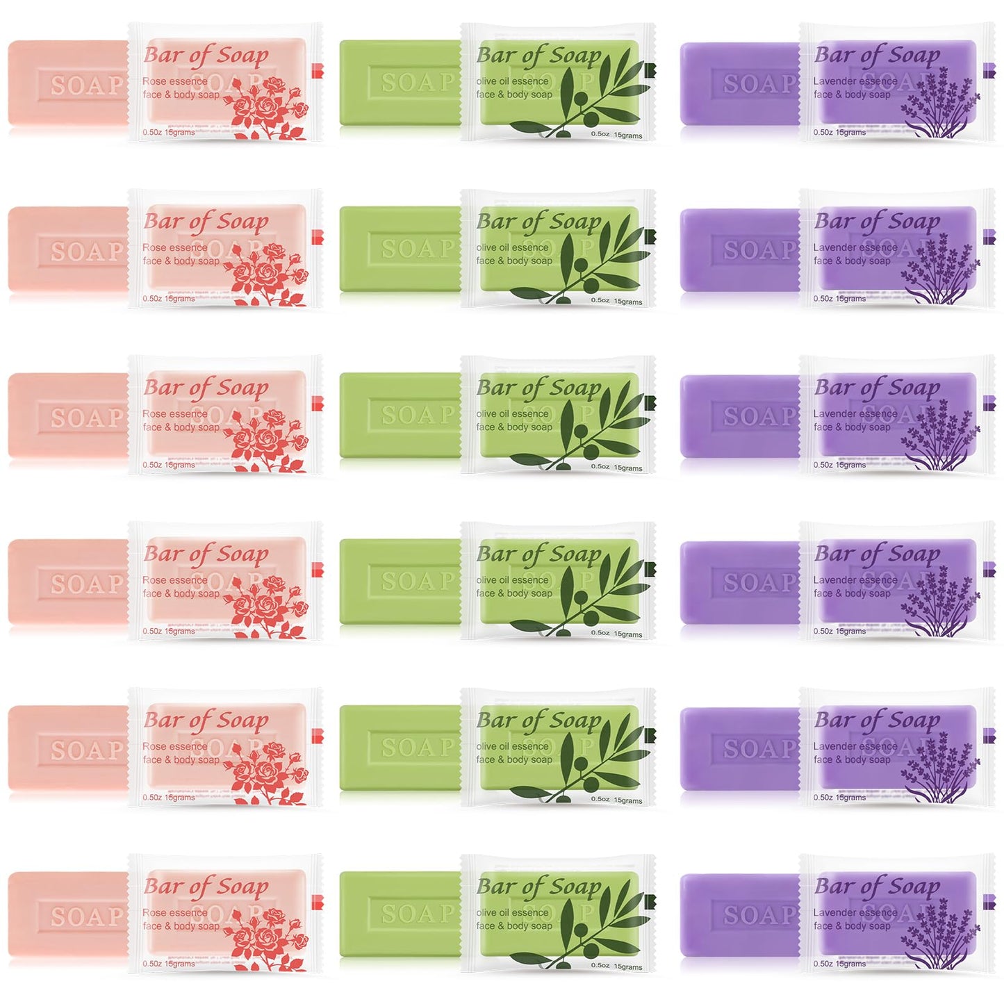 skourvut Bulk Bar Soap Travel Mini Soap Bars Bulk 0.5 oz,Guest Soaps Small for Bathroom, Hotel Soap Bars for Hotel Hospitality Homeless(Olive Oil,Lavender and Rose,Pack of 15)