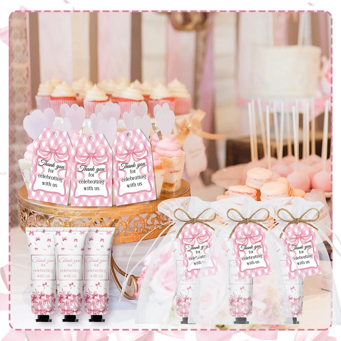 50 Sets Baby Shower Pink Bow Hand Cream Gifts Bulk for Women Girls Favors Guest Gifts, Bachelorette Mini Travel Hand Lotion for Wedding Bridal Engagement, Gender Reveal Party Stuffers