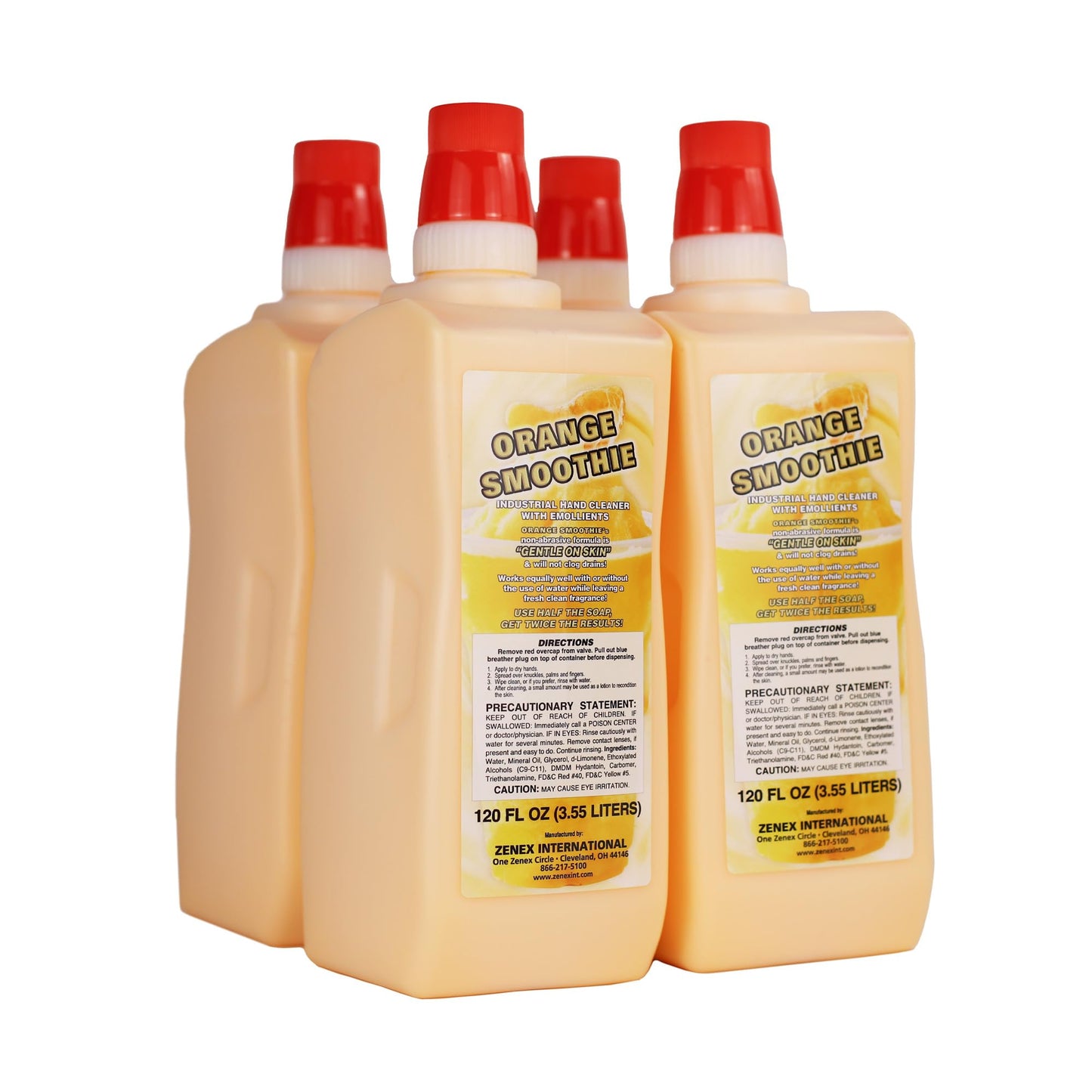 Zenex Orange Smoothie Hand Soap with Emollients - Industrial Hand Cleaner | Citrus Scent | Remove Stubborn Grease & Grime | Moisturizing Non-Abrasive Formula is Gentle On Skin | 3.55 L (4-Pack)
