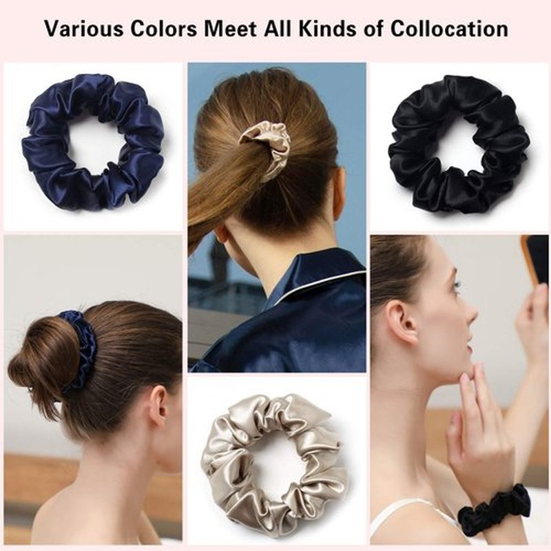 ZIMASILK 100% Mulberry Silk Hair Scrunchies, Best For Women And Girls’Hair, Elastic Hair Bands For Ponytail Holder Gentle And No Hurt (5 Pack, Light Blue, Pink, White, Taupe, Peacock Blue)