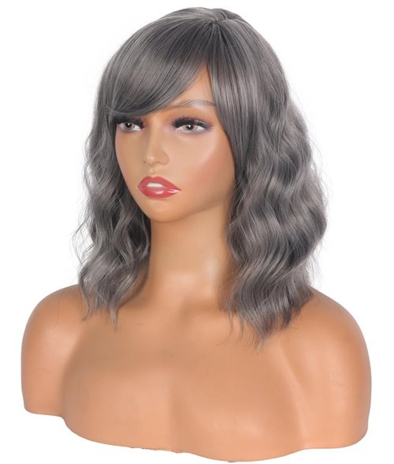 Short Wavy Gray Wigs For Black Women With Bangs Silver Grey Wavy Wigs Salt And Pepper Wigs For Women