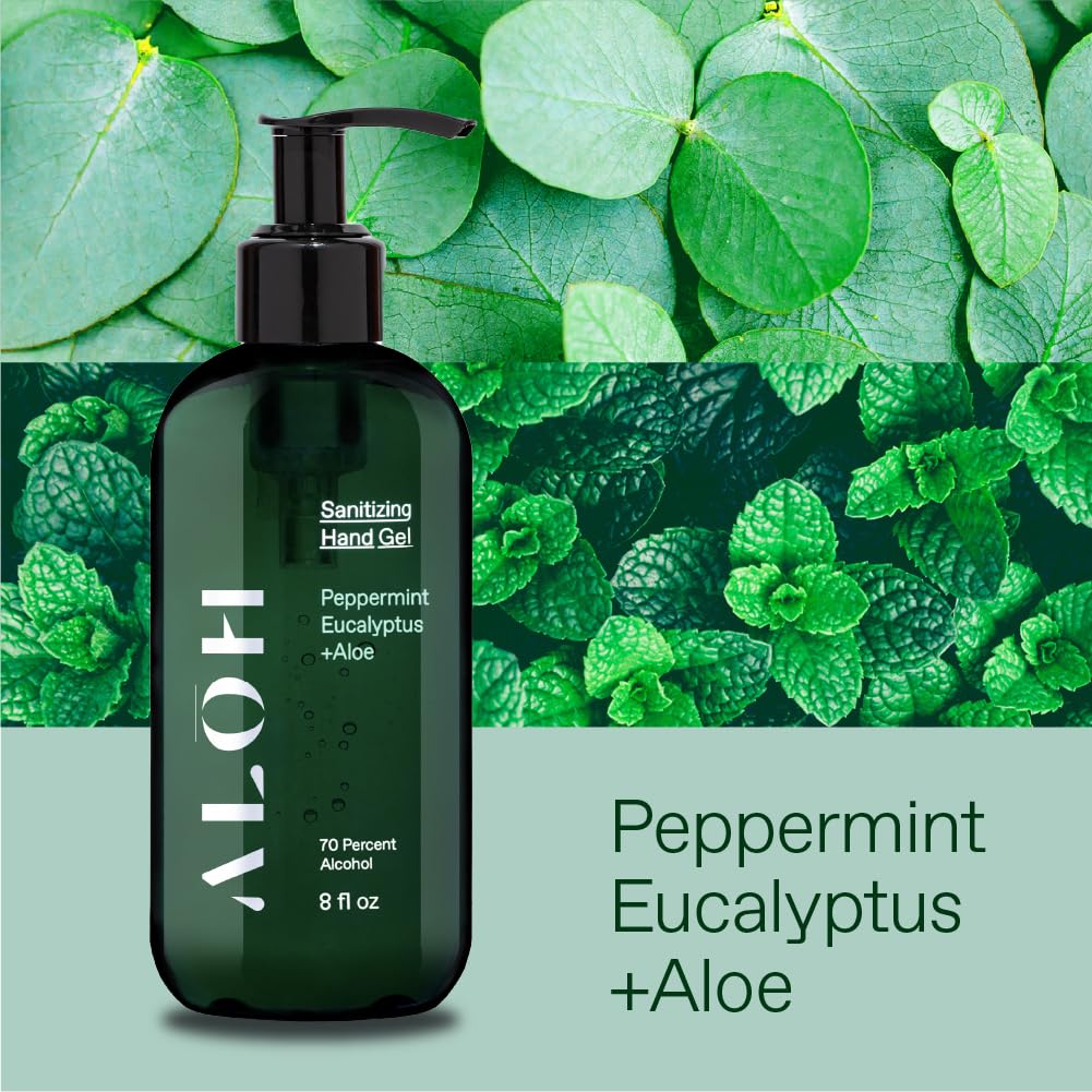 Sanitizing Hand Gel 2-Pack - Peppermint Eucalyptus & Aloe | 70% Alcohol Hydrating Formula | 8oz Bottles