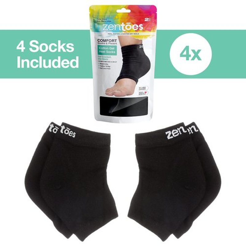 ZenToes Moisturizing Sleep Socks with Vitamin E, Olive Oil and Jojoba Seed Oil to Soften and Hydrate Dry Cracked Heels (Cotton Black, Wide Width)