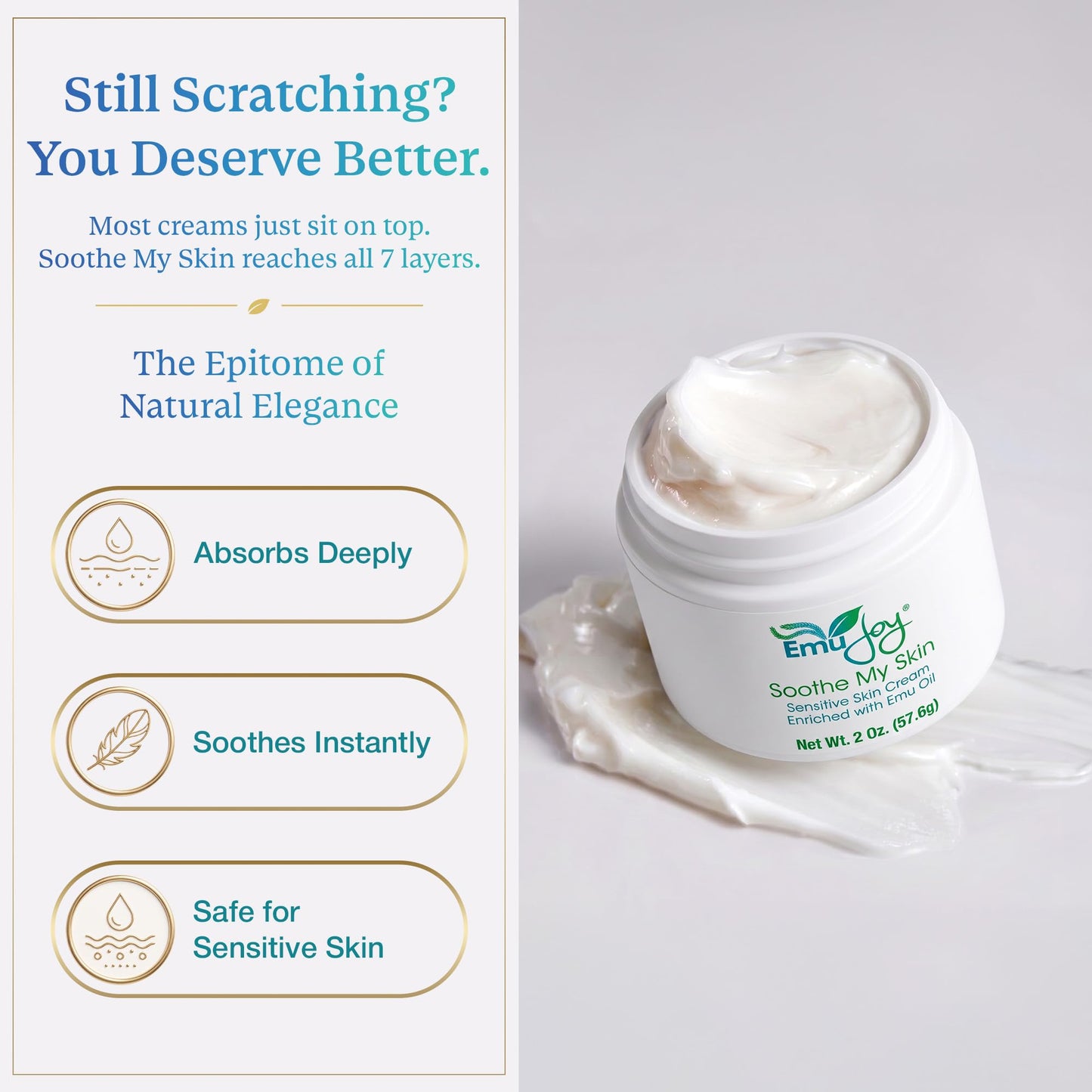 Emu Joy Soothe My Skin Cream - Emu Oil Sensitive & Dry Skin cream - 2 oz