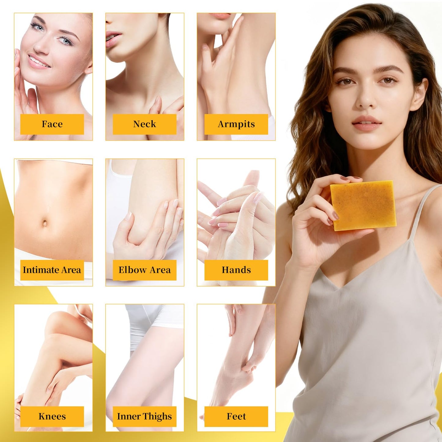 DOXOLATO Lemon Turmeric Soap Bars for Face Body - Improve Skin Texture Turmeric Soap Bar with African Net Sponge, 4 Bars