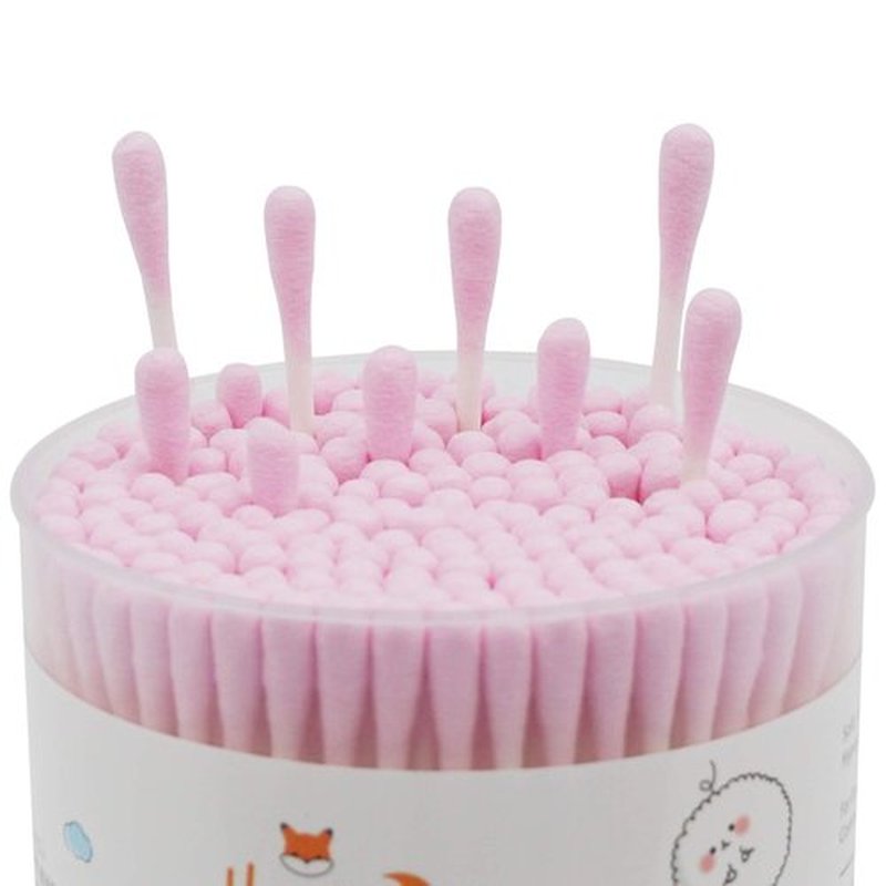HOMEFOX Pink Cotton Swabs Spiral - 600 Count Organic Cotton Buds Double Side Tightly Wrapped Cotton Tips Paper Stick Soft Gentle Lint-Free Cruelty-Free, Round & Spiral (Pink)
