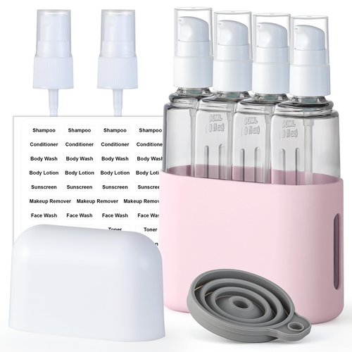 3oz Travel Bottles for Toiletries, 4 Pack Tsa Approved Portable Travel Size Containers for Shampoo Liquid With Labels, Leak Proof Refillable Travel Containers Dispenser Set - Pink