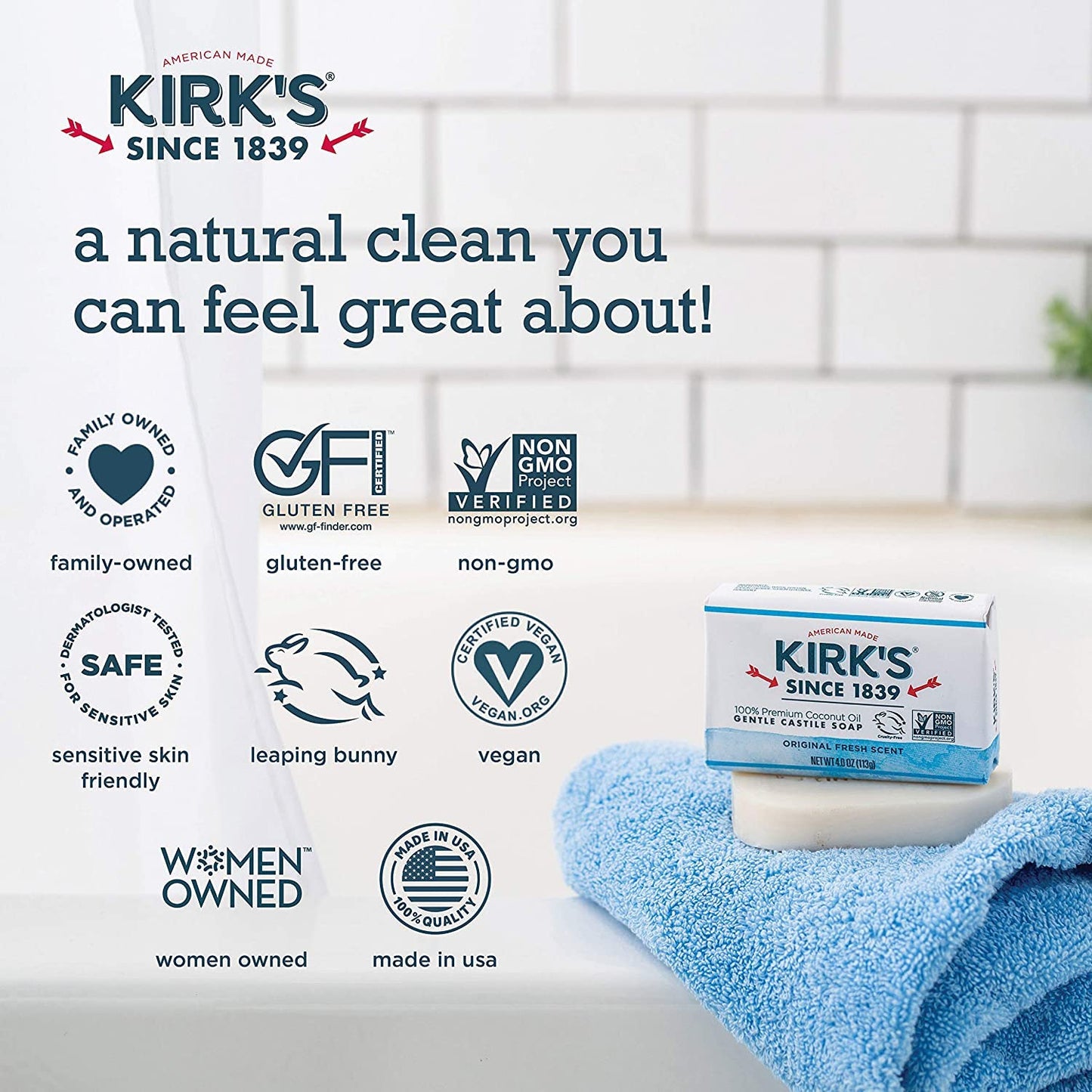 Kirks Natural Original Castile Soap, 4 Ounce - 12 per case.