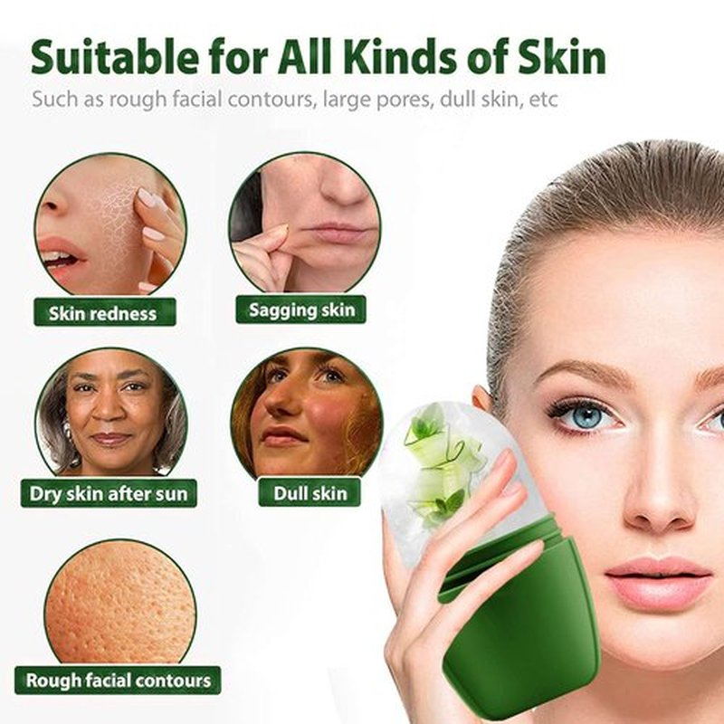 KOGITI Ice Mold for Face, Ice Roller for Face & Eye, Beauty Facial Ice Rollers Ice Holder Mold Face Puffiness Relief Massage Skin Care Tools, Ice Facial Cube (Brush-Green)