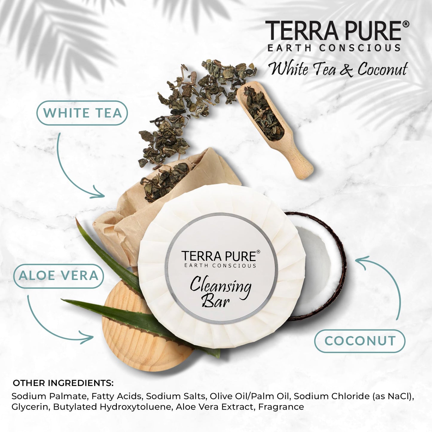 Travel Size Hotel Bar Soap 100 Count 1.25 oz Bars Guest Amenities for Hotels Vacation Rentals and Short Term Rentals Paraben Free White Tea & Coconut Scent Infused with Aloe & Olive Oil by Terra Pure