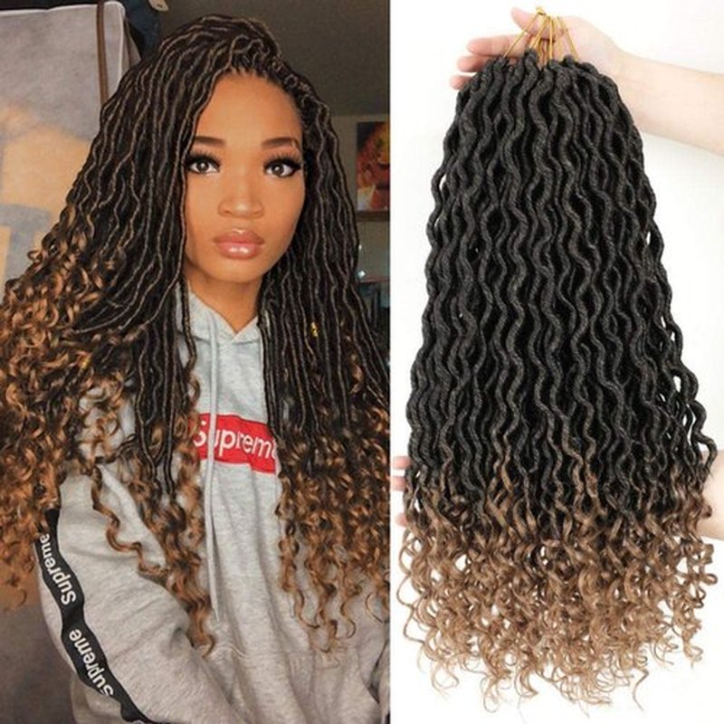 6 Packs Goddess Locs Crochet Hair Wavy Curly Faux Locs Crochet Braids Synthetic Hair Extensions Dreadlocks Crochet Locs Low Temperature Braiding Hair Ombre Crochet Fux Locs (20" (6 Packs), #T30)