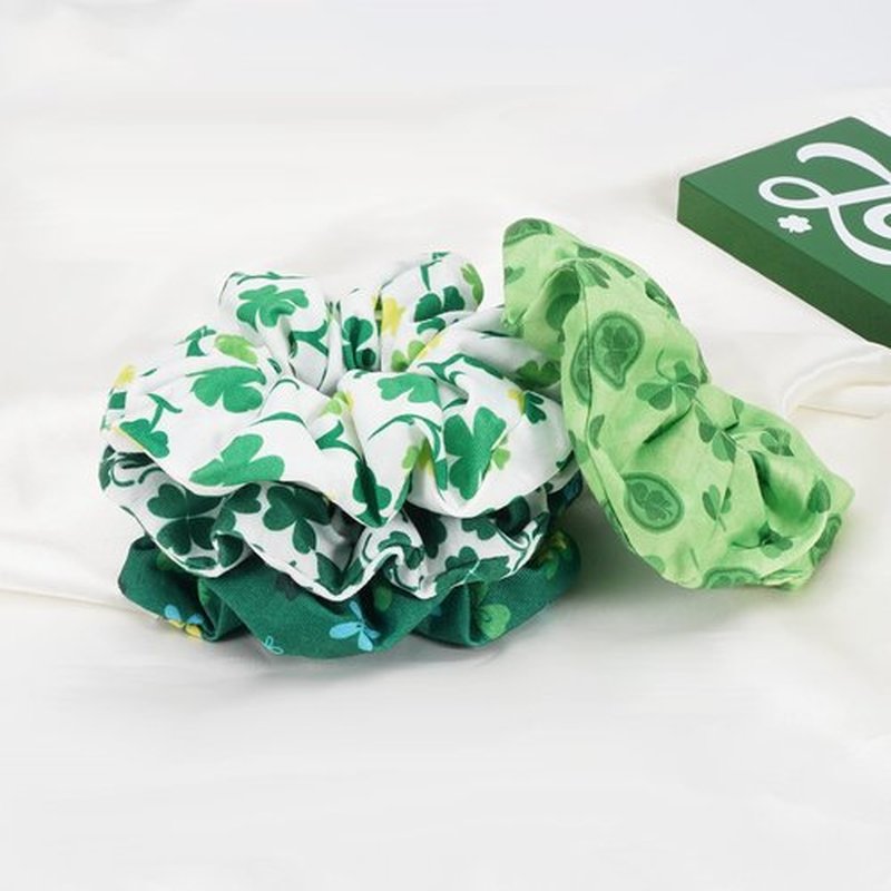 Jocbean St. Patrick's Day Hair Scrunchies Green Shamrock Hair Ties for Women