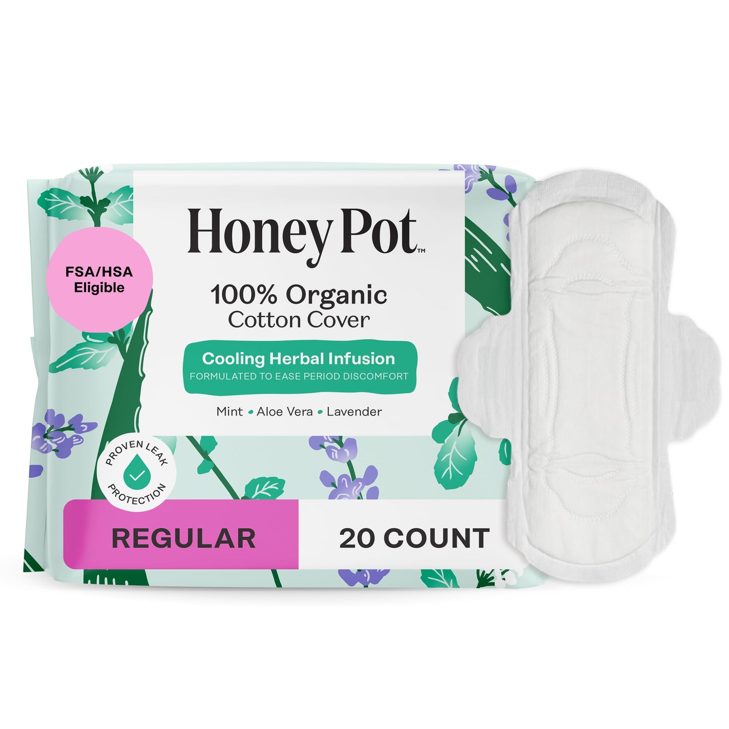 The Honey Pot Company - Cooling Herbal - Regular - Pads for Women