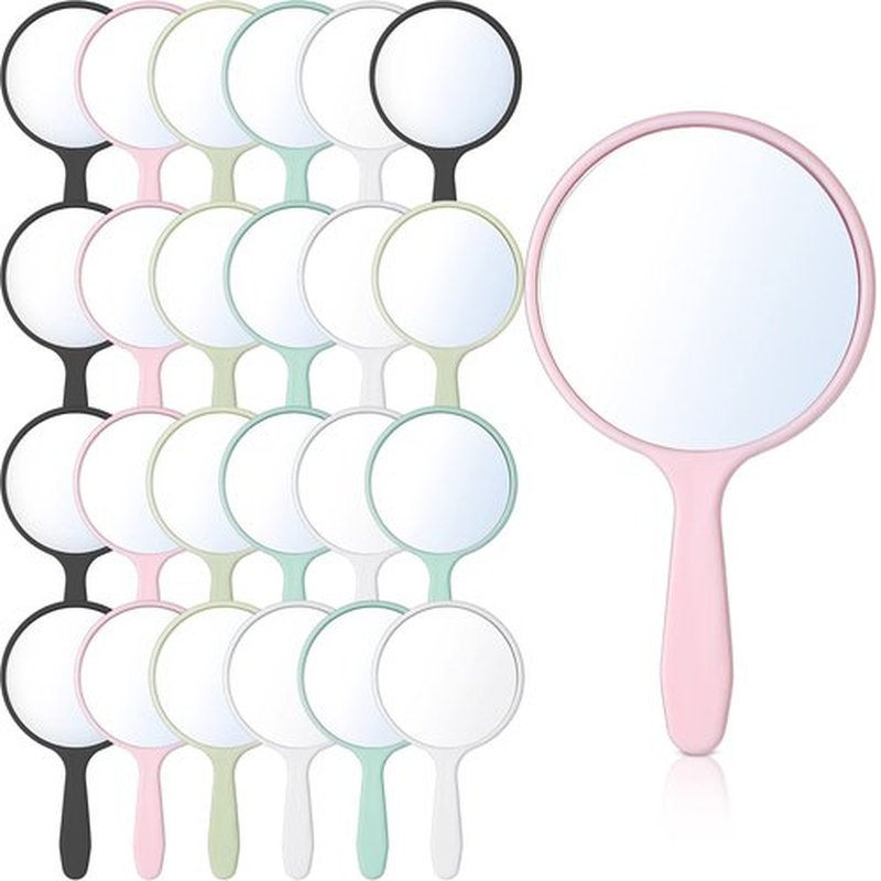 Jetec 25 Pcs Handheld Mirror with Handle, 3.94" L x 2.17" W, Small Portable Round Mirror Bulk for Kids Travel Makeup Classroom Camping Daily DIY Crafts (White,Pink,Black,Blue,Green)