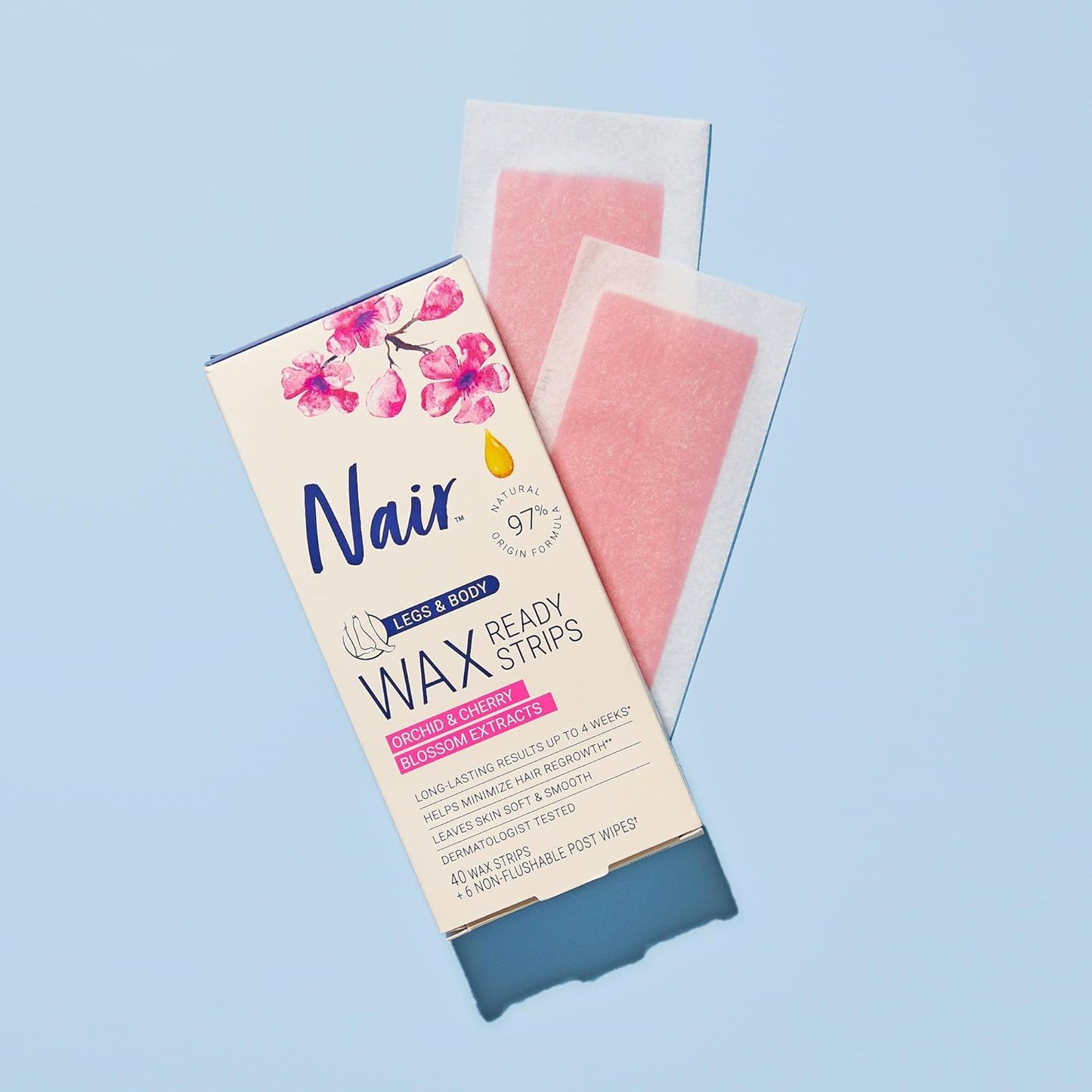 Nair Hair Remover Wax Ready Strips, Legs and Body Hair Removal Wax Strips, 40 Count, 3 Pack