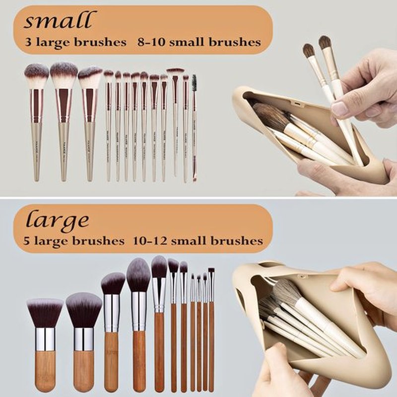 Travel Essentials Makeup Brush Holder, Portable Make Up Brush Organizer Travel Case, Silicone Makeup Brush Bag Small Pouch, Waterproof and Easy to Clean Cosmetic Brush Covers