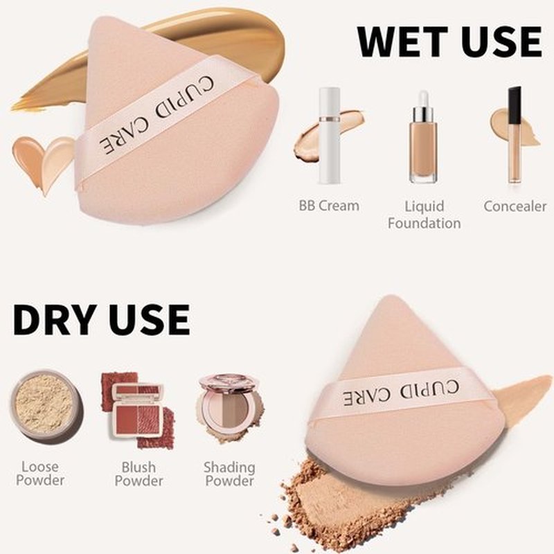 CUPID CARE 6 Pcs Powder Puff with 2 Travel Cases, Setting Powder Puffs for Face Powder and Foundation, Velour Makeup Puff for Loose Powder Body Powder, Skin-Friendly, Beauty Makeup Tools-Nude/Red