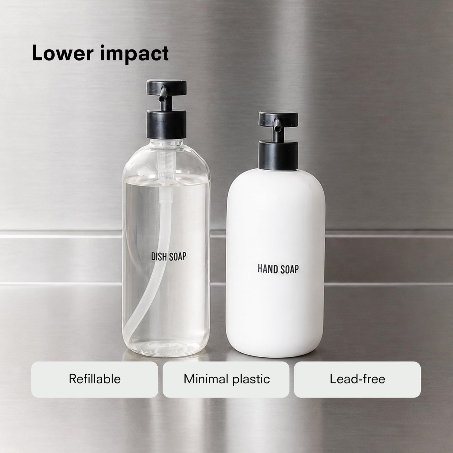 Public Goods Glass Dish Soap Dispenser Pump for Kitchen Sink | Liquid Dish Soap Refill Bottle | Made with Clear Borosilicate Glass and Black Stainless Steel | 16 Oz Dispenser
