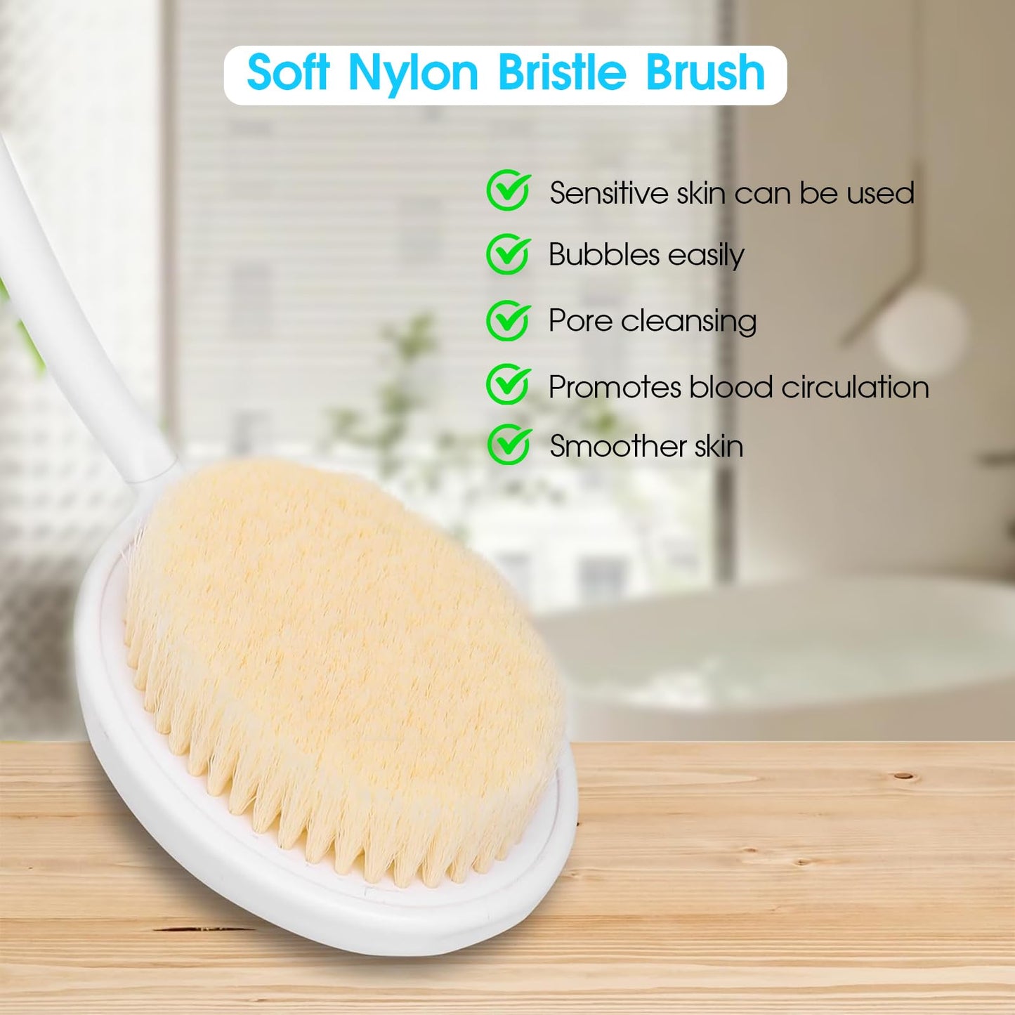 U-Shaped Back Brush Long Handle for Shower, 20.5” Back Bath Brush for Lotion Applicator Exfoliation and Improved Skin Health for Elderly with Limited Arm Movement, Disabled, Pregnant Women