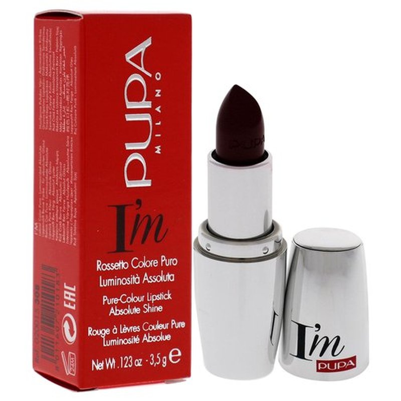 Pupa Milano I Am Pure-Colour Lipstick - Intense Color And Absolute Brightness - High Concentration Of Pigments - Lightweight And Flawless - Melts Perfectly On Lips - 308 Burgundy - 0.123 OZ