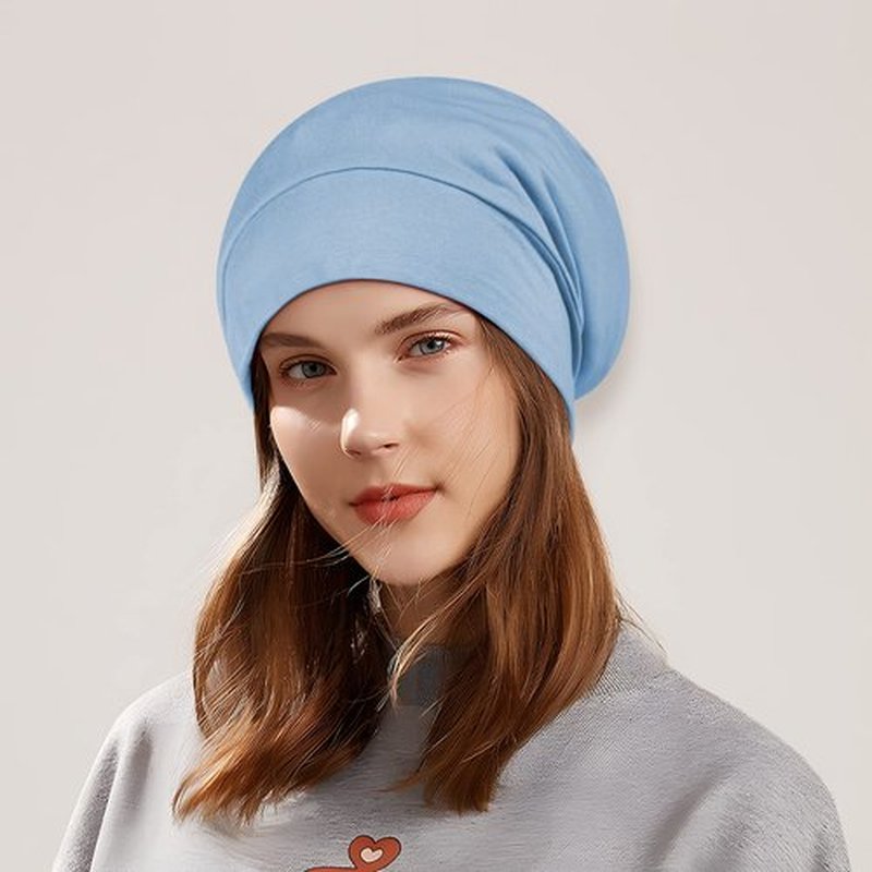 OLESILK 100% Mulberry Silk Bonnet for Sleeping Women, Silk Hair Wrap for Sleeping, Silk Sleep Bonnet for Women&Men, Real Silk, Not Satin, Light Blue