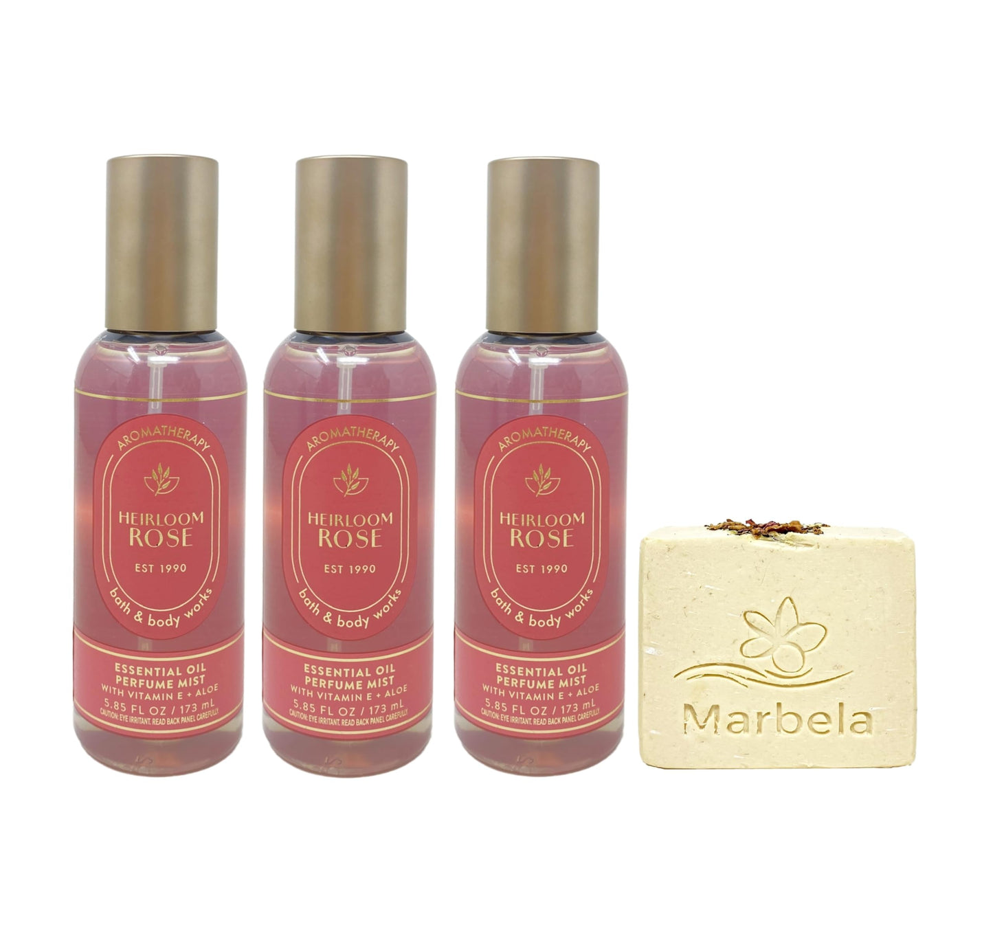 Bath & Body Works Aromatherapy Heirloom Rose - 3 Essential Oil Perfume Mist - with a Creamy Rose Bar Soap