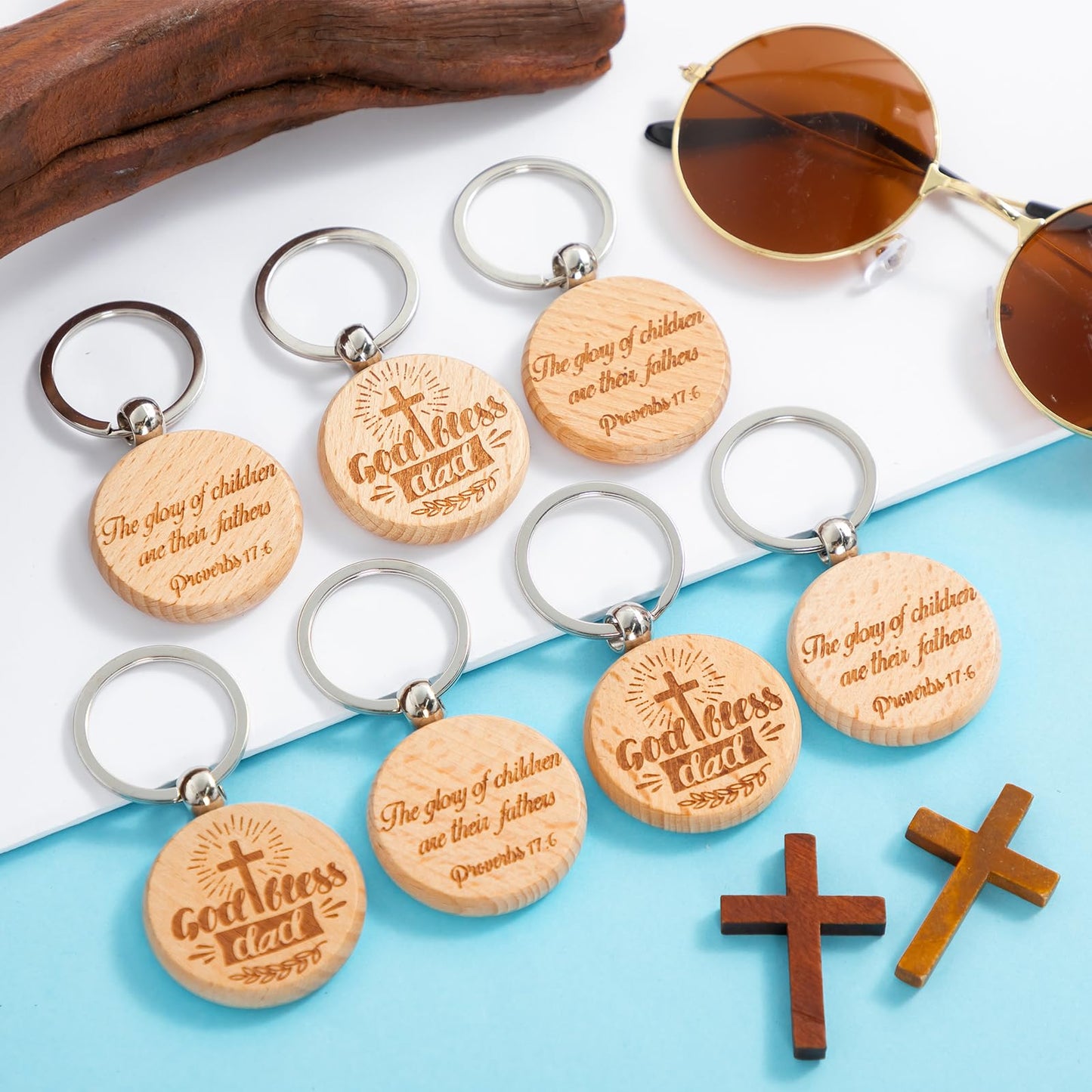 Liliaafar 36 Pcs Father's Day Gifts Bulk for Church Wooden Double Sided Printing Keychain Dad Christian Bible Verse Keychains from Daughter Son for Birthday Religious Thanksgiving Gifts for Man