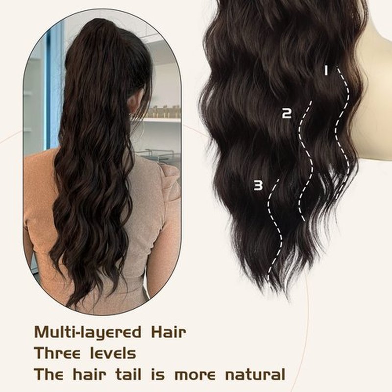 FREEMEIGE Ponytail Extension, 26 Inch Long Wavy Drawstring Ponytail for Women Dark Brown Pony Tail Hair Extension Synthetic Ponytail Hairpiece for Daily Use