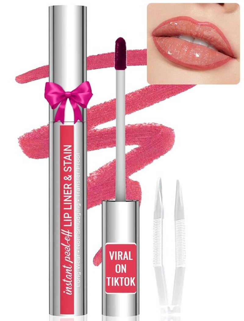 Lip Liner - Lip Liner Stain, Peel Off Lip Liner Tattoo, Long Lasting Lip Stain Peel Off with Natural Finish, Easy to Use, Waterproof, Smudge-proof, Transfer-proof, Highly Pigmented Color, Rose